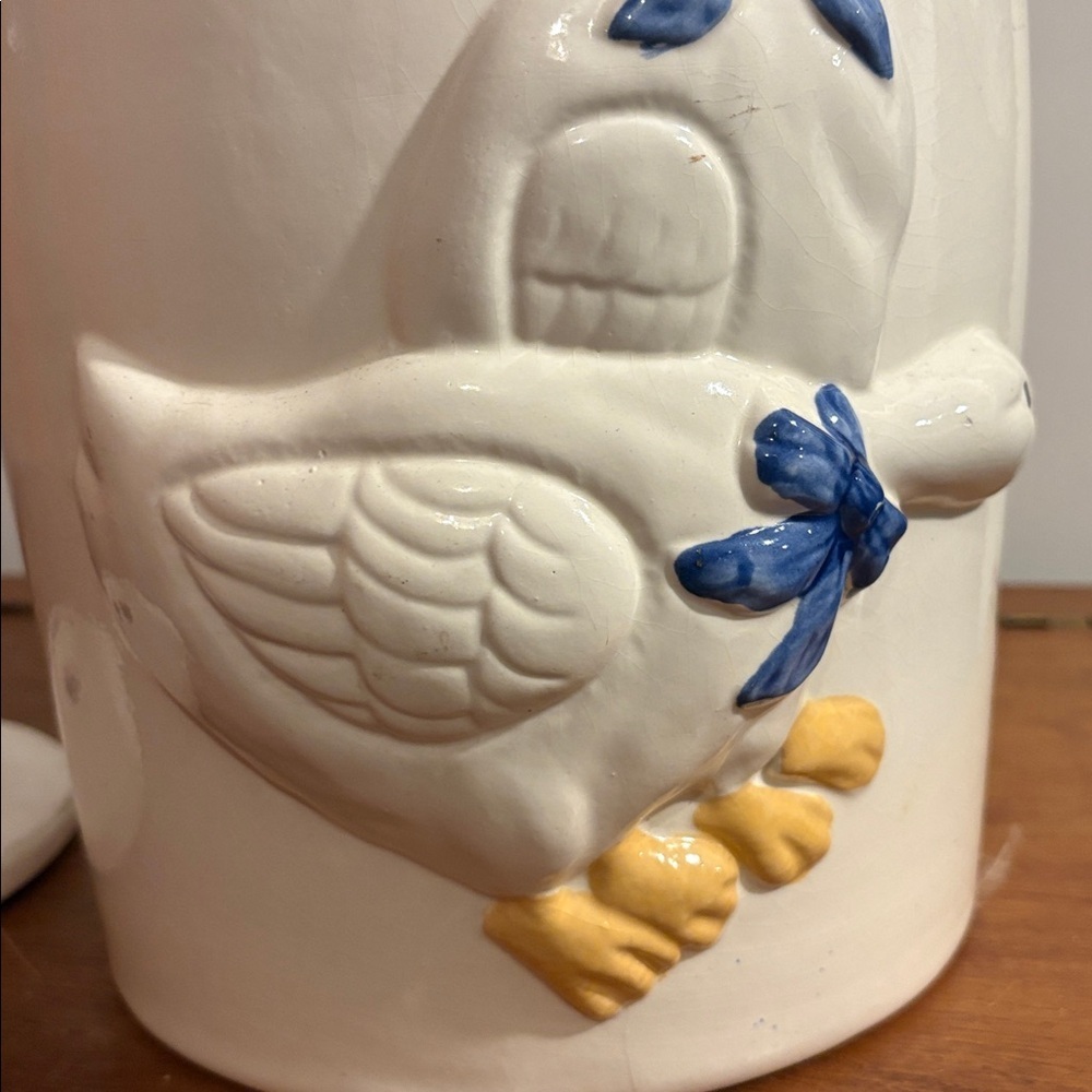 Large Country Geese Ducks Ceramic Butter Churner Crock Vintage 80s Rustic Farm - Picture 15 of 17